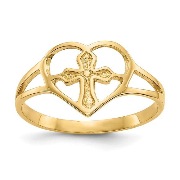 Kazi Luxury 14k Yellow Gold Cross in Heart Ring